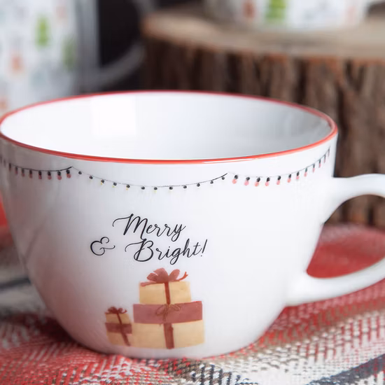 Новый костяной фарфор, 12 унций, рождественская кофейная кружка, чаша, штабелируемая кружка для продвижения по службе